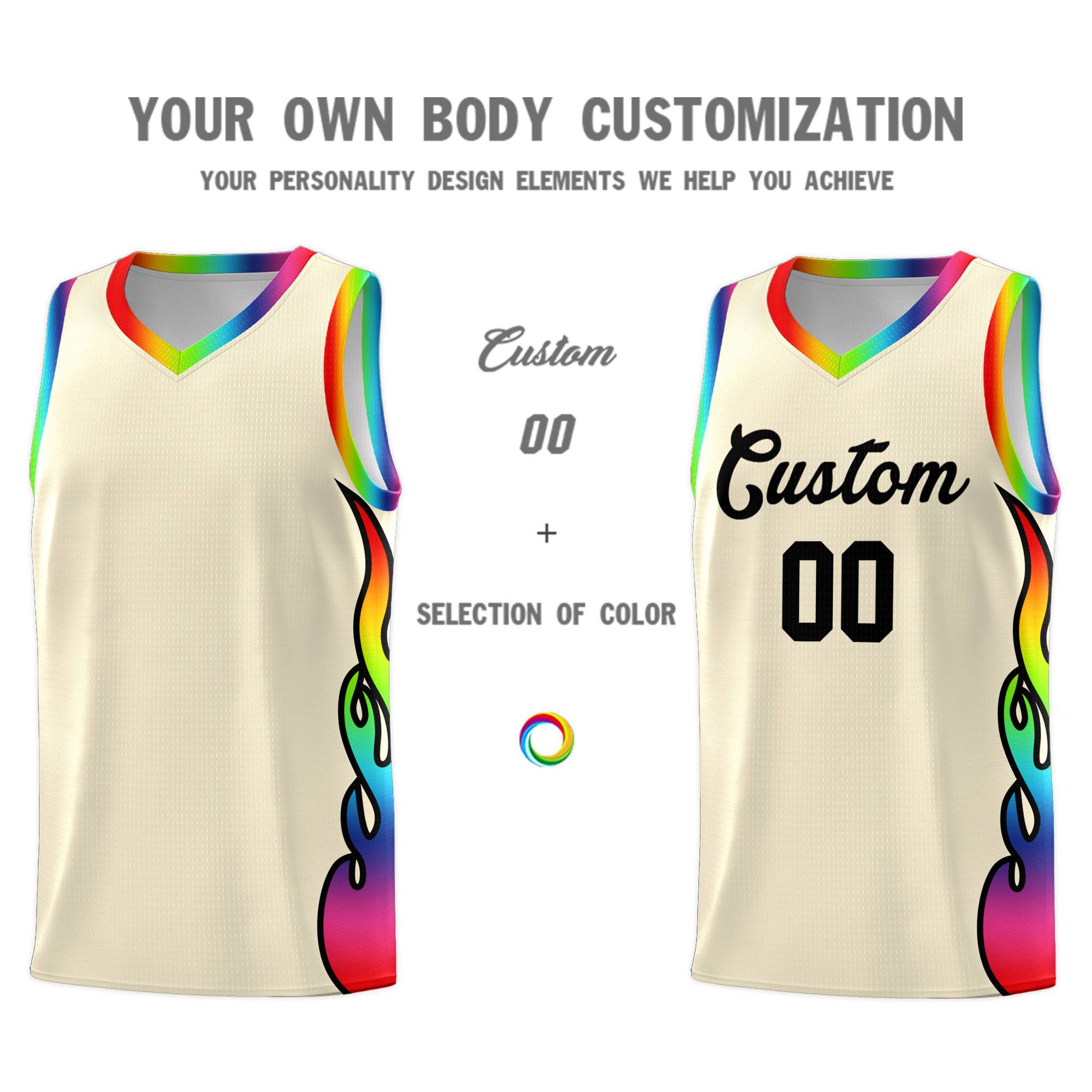 Custom Cream Side Flame Pattern Fashion Sports Uniform Basketball Jersey|KXKSHOP