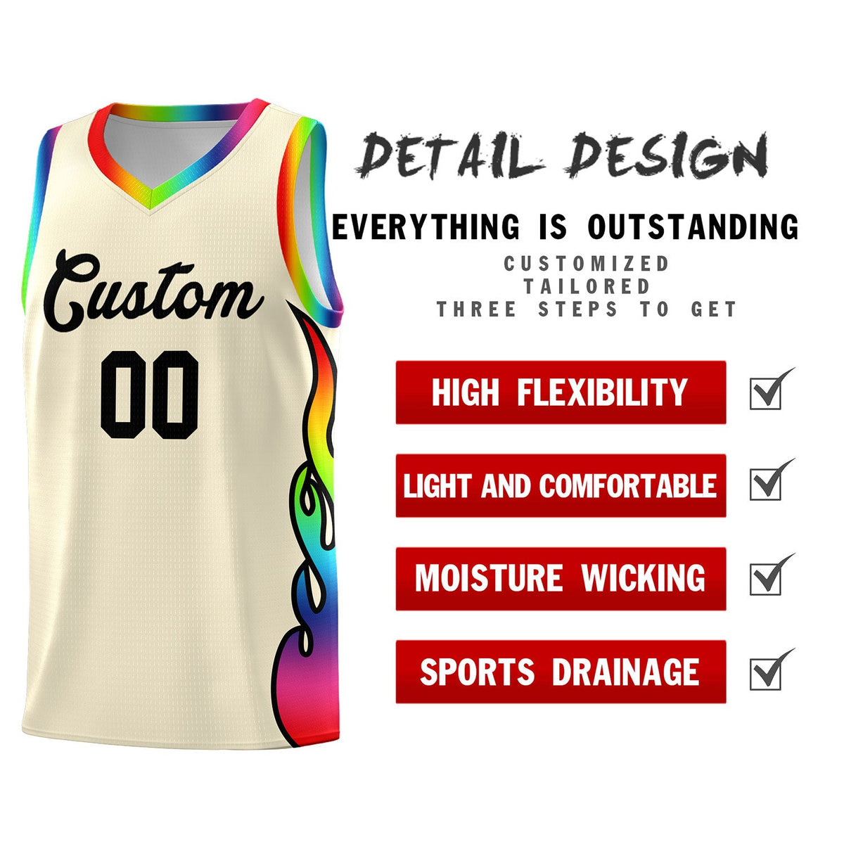 Custom Cream Side Flame Pattern Fashion Sports Uniform Basketball Jersey|KXKSHOP