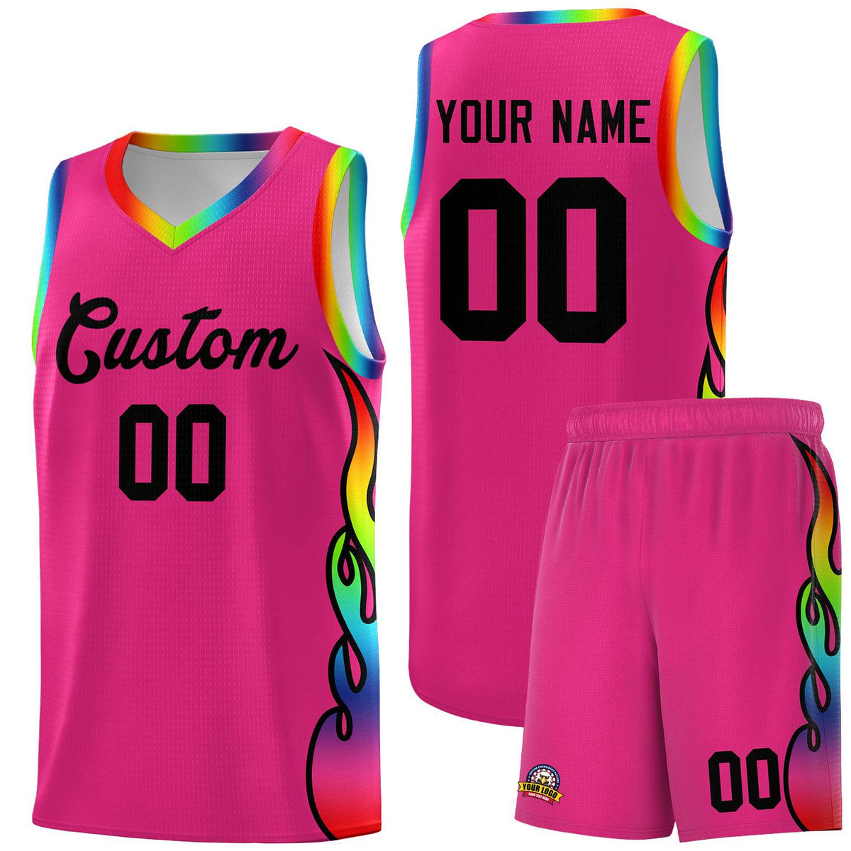 Custom Rose Red Side Flame Pattern Fashion Sports Uniform Basketball Jersey|KXKSHOP