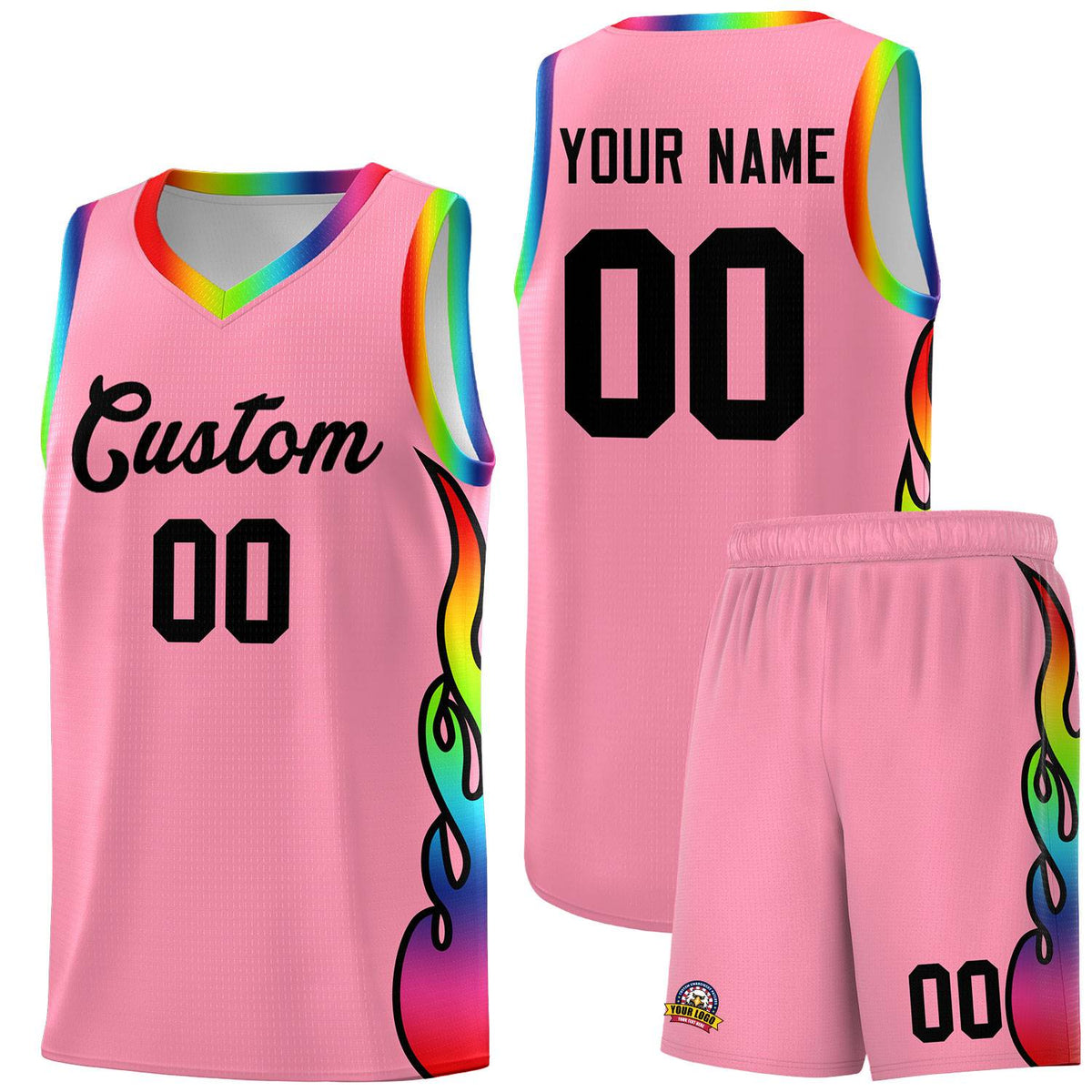 Custom Light Pink Side Flame Pattern Fashion Sports Uniform Basketball Jersey|KXKSHOP