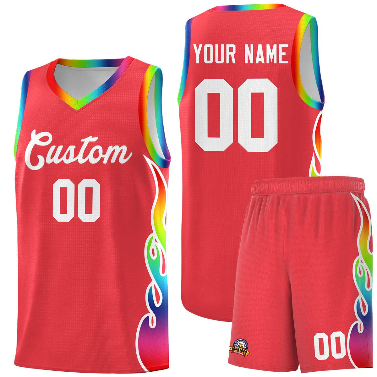 Custom Light Red Side Flame Pattern Fashion Sports Uniform Basketball Jersey|KXKSHOP