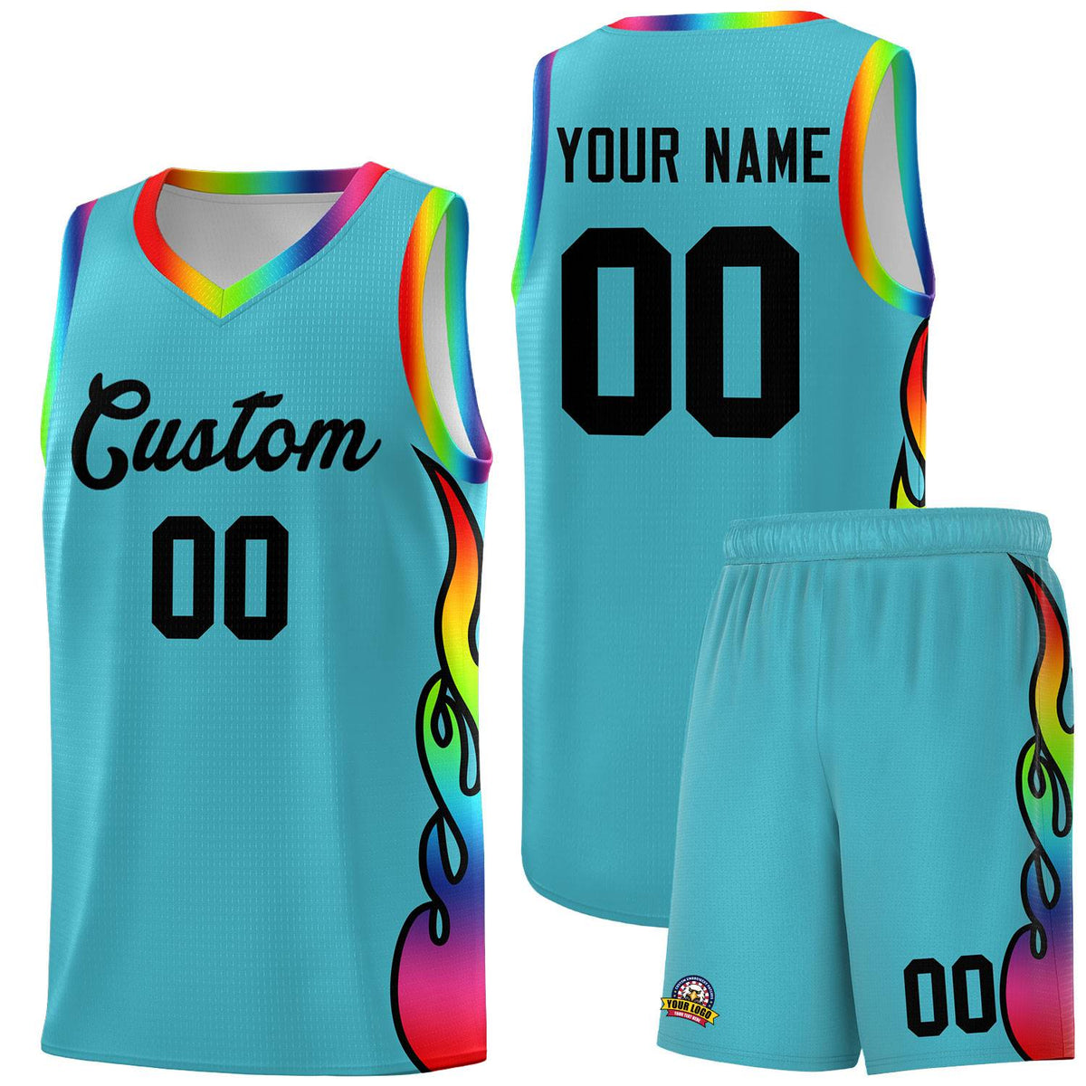 Custom Sky Blue Side Flame Pattern Fashion Sports Uniform Basketball Jersey|KXKSHOP