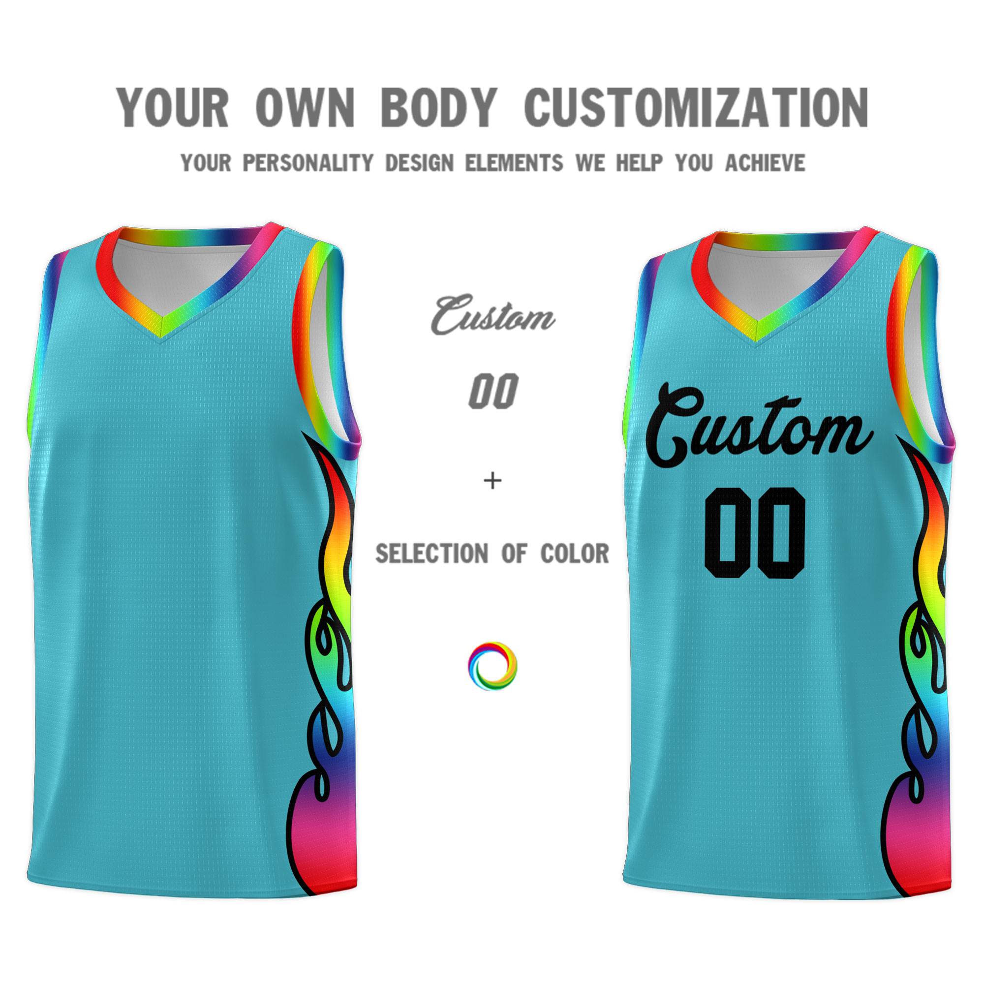 Custom Sky Blue Side Flame Pattern Fashion Sports Uniform Basketball Jersey|KXKSHOP