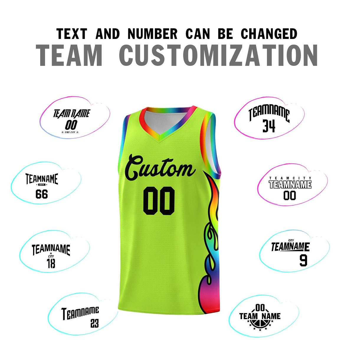 Custom Neon Green Side Flame Pattern Fashion Sports Uniform Basketball Jersey|KXKSHOP