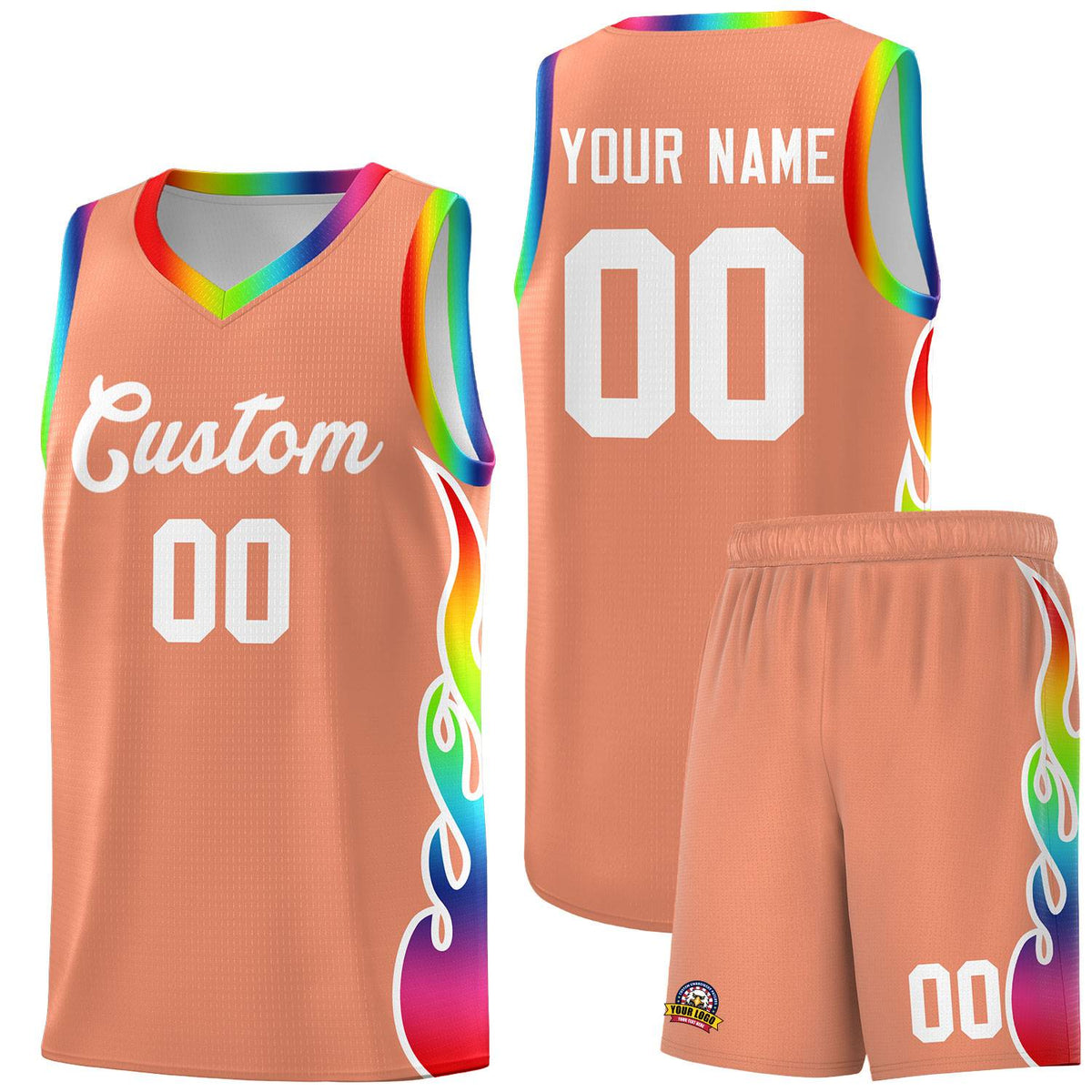 Custom Light Orange Side Flame Pattern Fashion Sports Uniform Basketball Jersey|KXKSHOP
