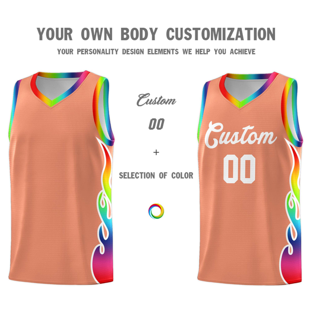 Custom Light Orange Side Flame Pattern Fashion Sports Uniform Basketball Jersey|KXKSHOP