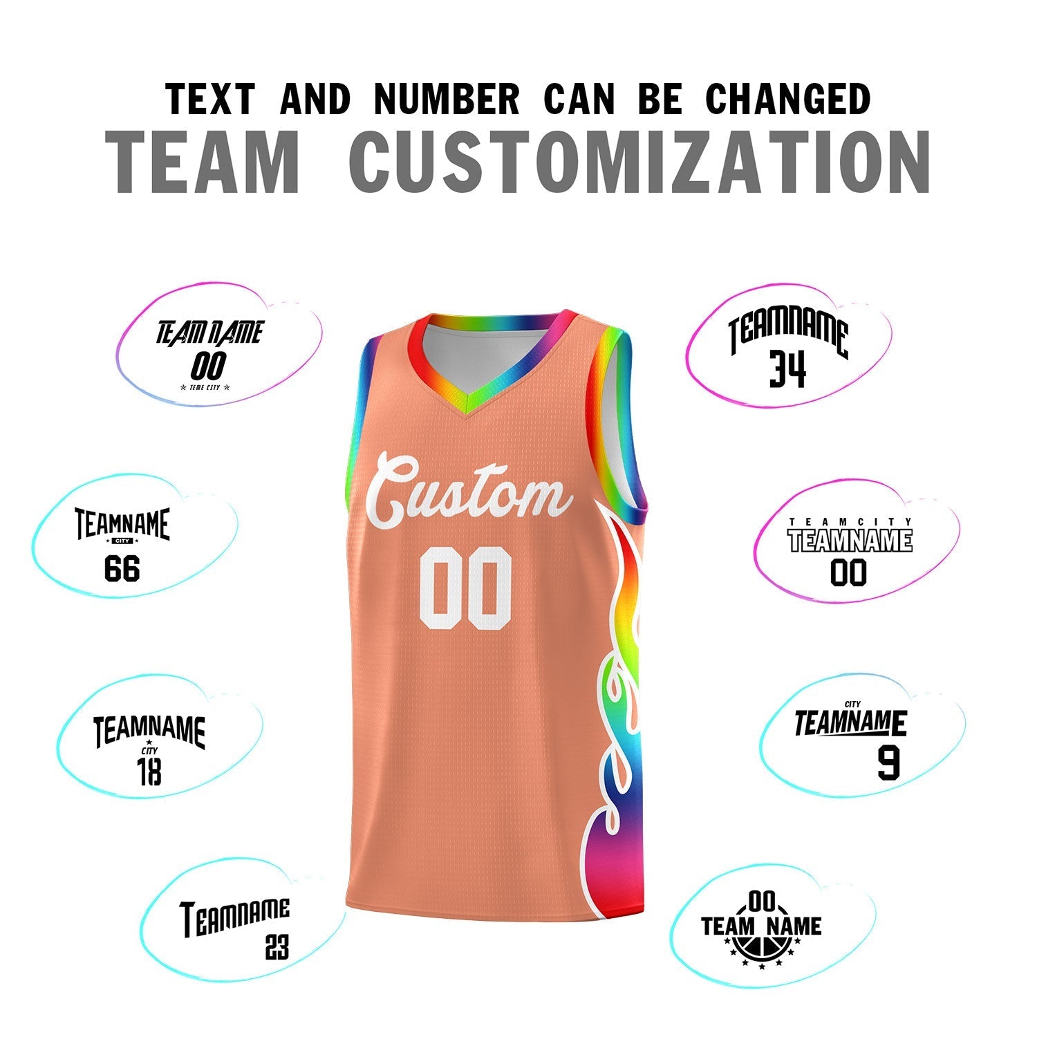 Custom Light Orange Side Flame Pattern Fashion Sports Uniform Basketball Jersey|KXKSHOP