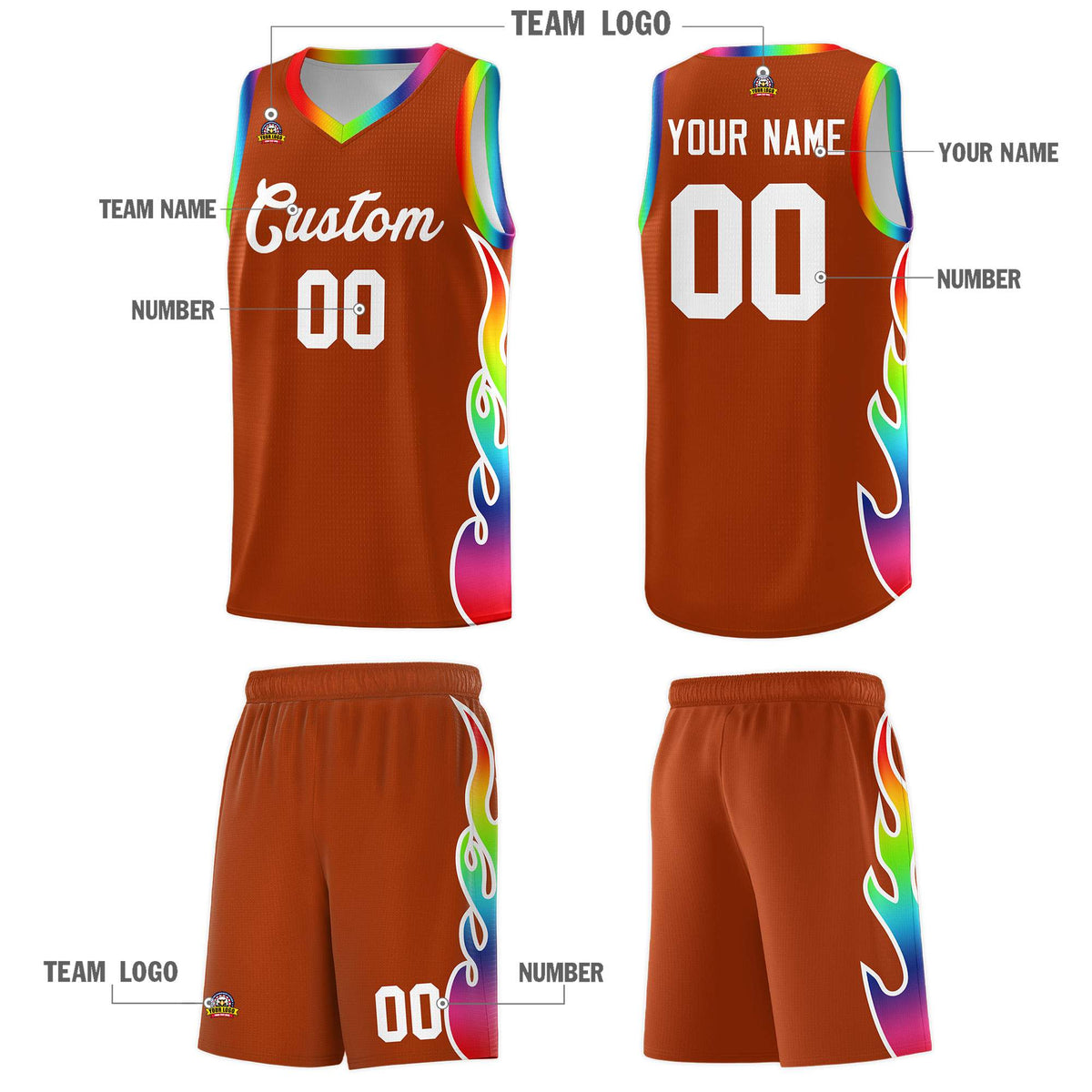 Custom Texas Orange Side Flame Pattern Fashion Sports Uniform Basketball Jersey|KXKSHOP