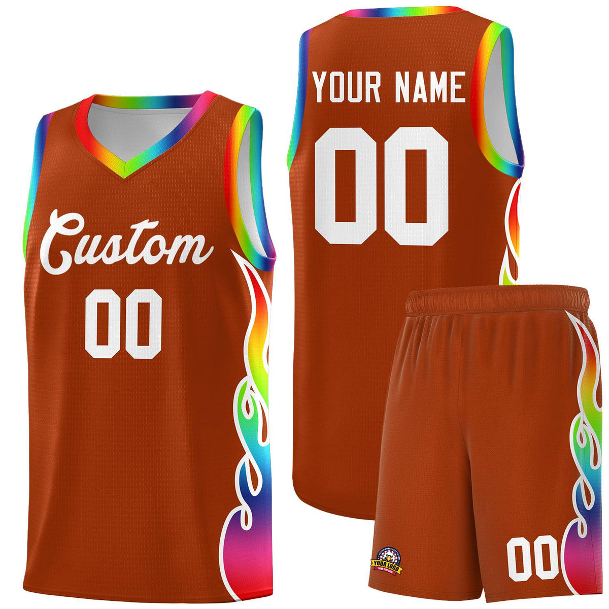 Custom Texas Orange Side Flame Pattern Fashion Sports Uniform Basketball Jersey|KXKSHOP