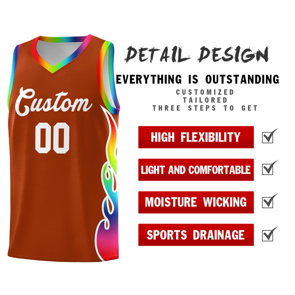 Custom Texas Orange Side Flame Pattern Fashion Sports Uniform Basketball Jersey|KXKSHOP