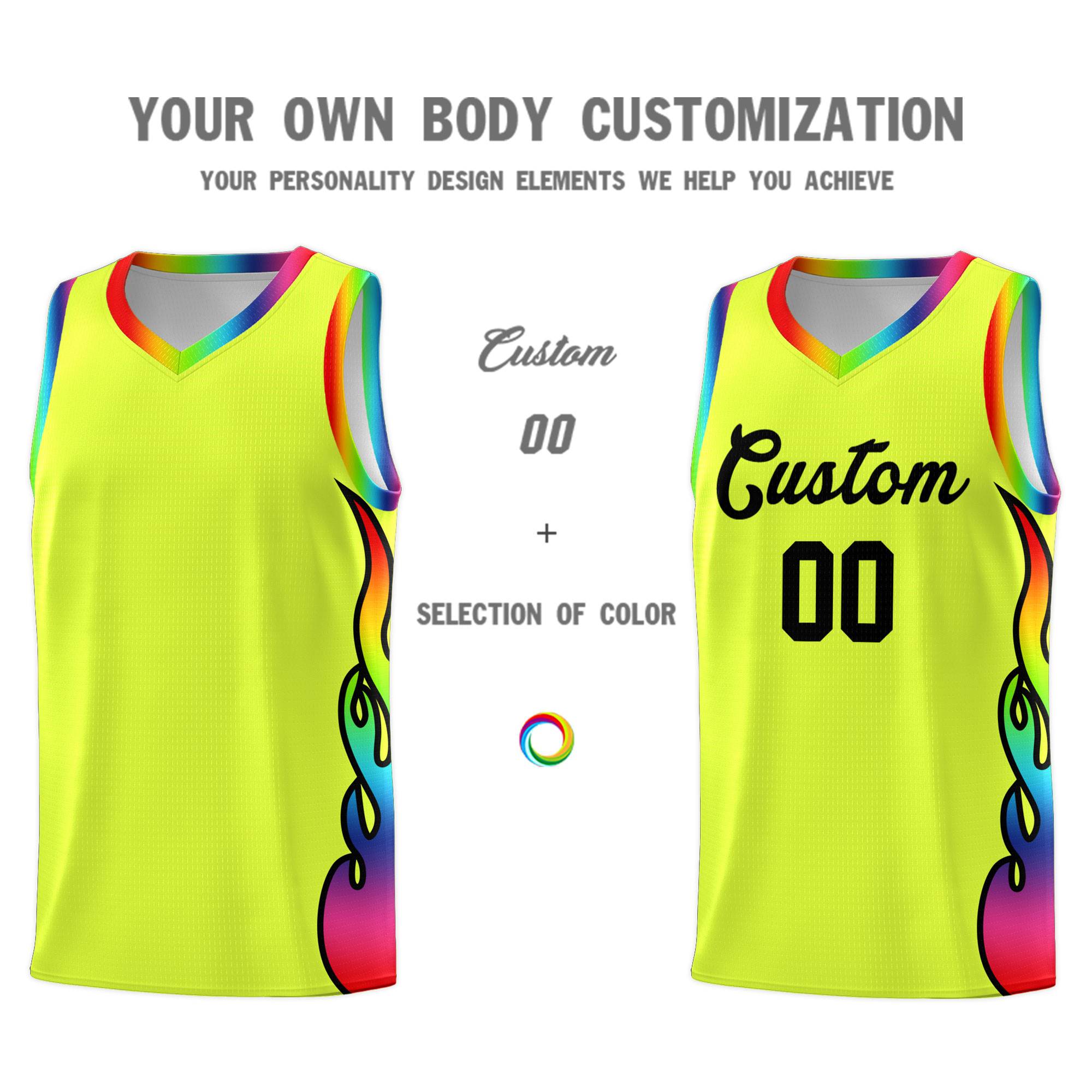 Custom Fluorescent Green Side Flame Pattern Fashion Sports Uniform Basketball Jersey|KXKSHOP