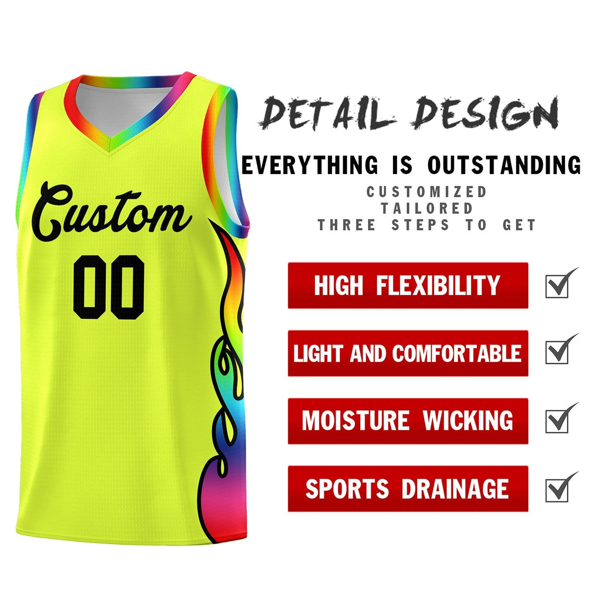 Custom Fluorescent Green Side Flame Pattern Fashion Sports Uniform Basketball Jersey|KXKSHOP