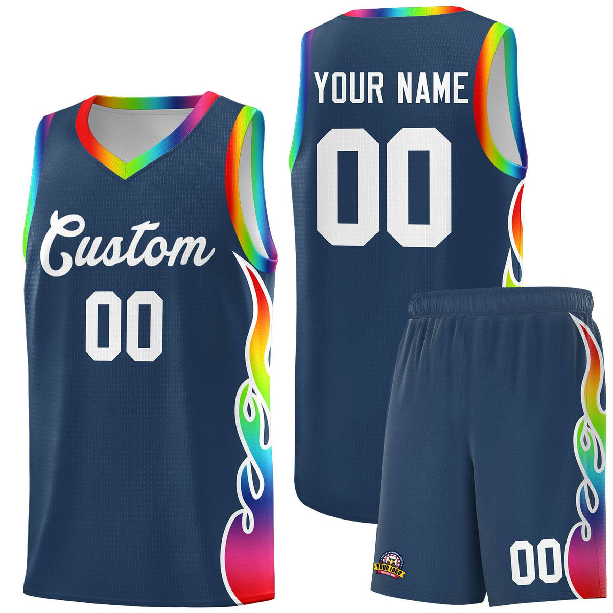 Custom Midnight Blue Side Flame Pattern Fashion Sports Uniform Basketball Jersey|KXKSHOP