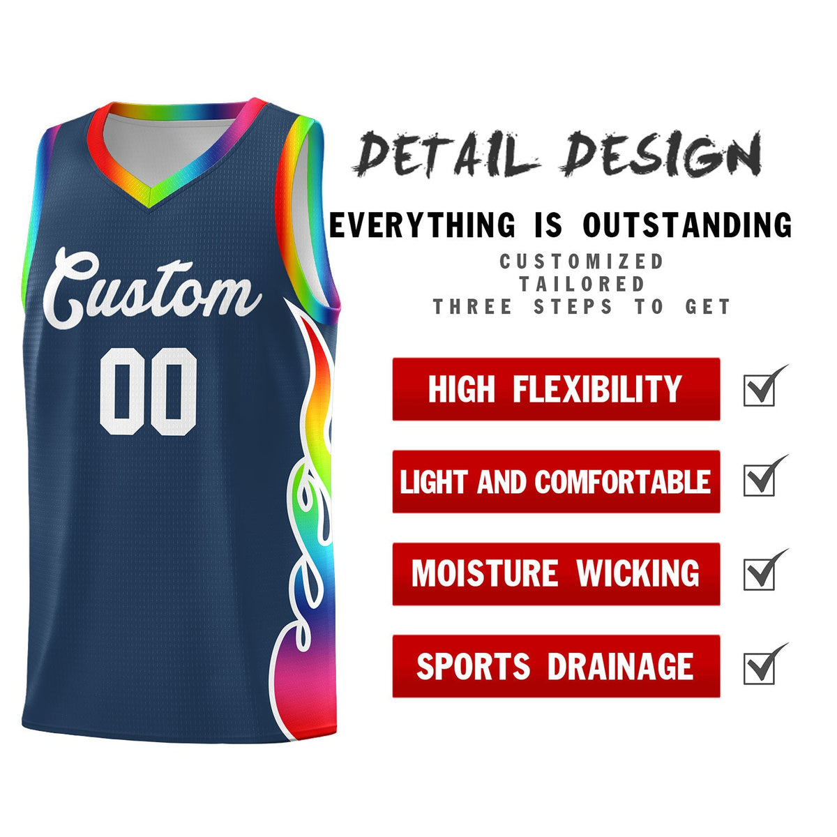 Custom Midnight Blue Side Flame Pattern Fashion Sports Uniform Basketball Jersey|KXKSHOP