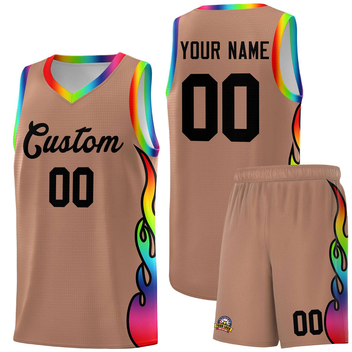 Custom Light Brown Side Flame Pattern Fashion Sports Uniform Basketball Jersey|KXKSHOP