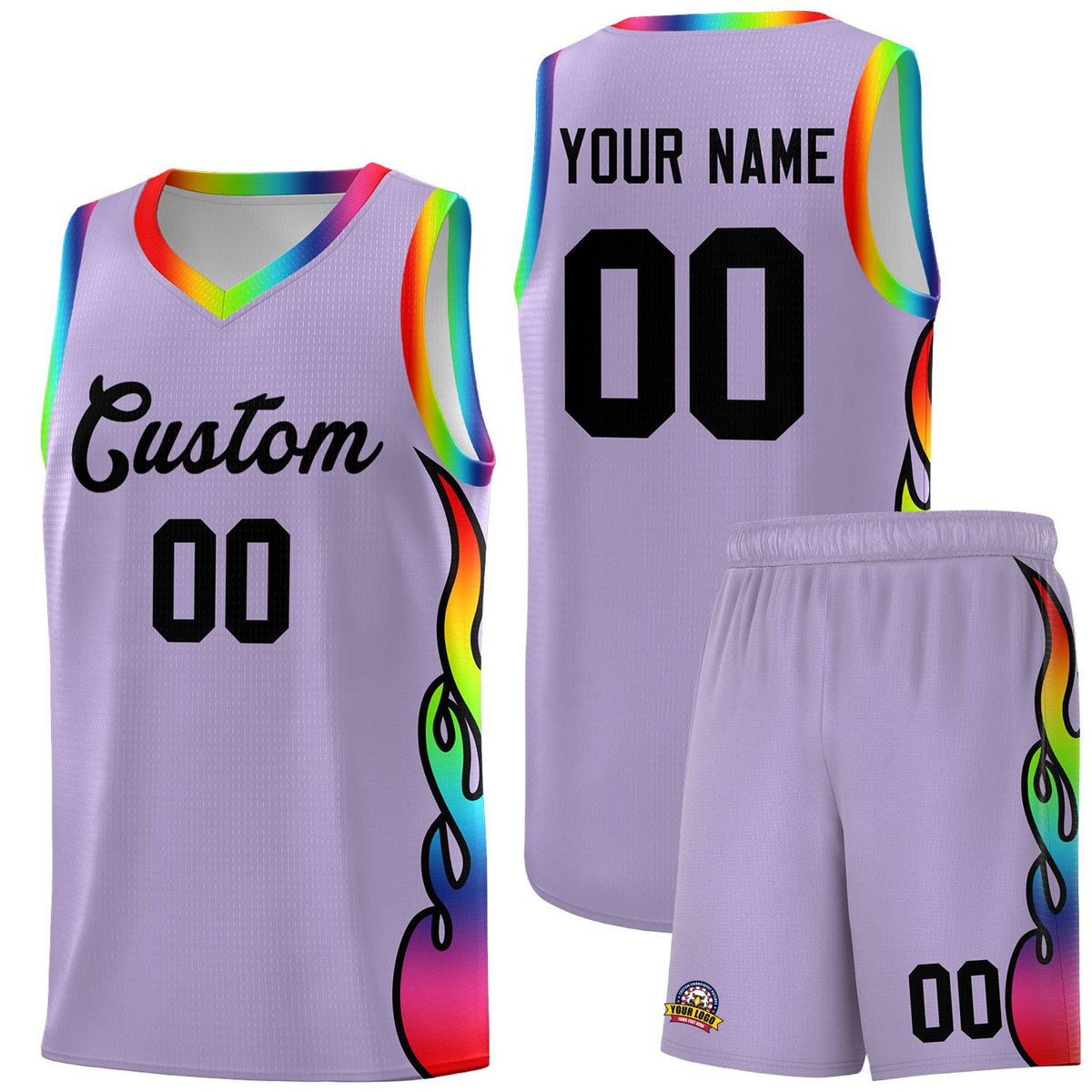 Custom Light Purple Side Flame Pattern Fashion Sports Uniform Basketball Jersey|KXKSHOP