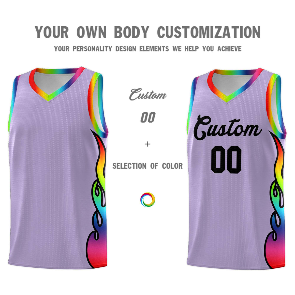 Custom Light Purple Side Flame Pattern Fashion Sports Uniform Basketball Jersey|KXKSHOP