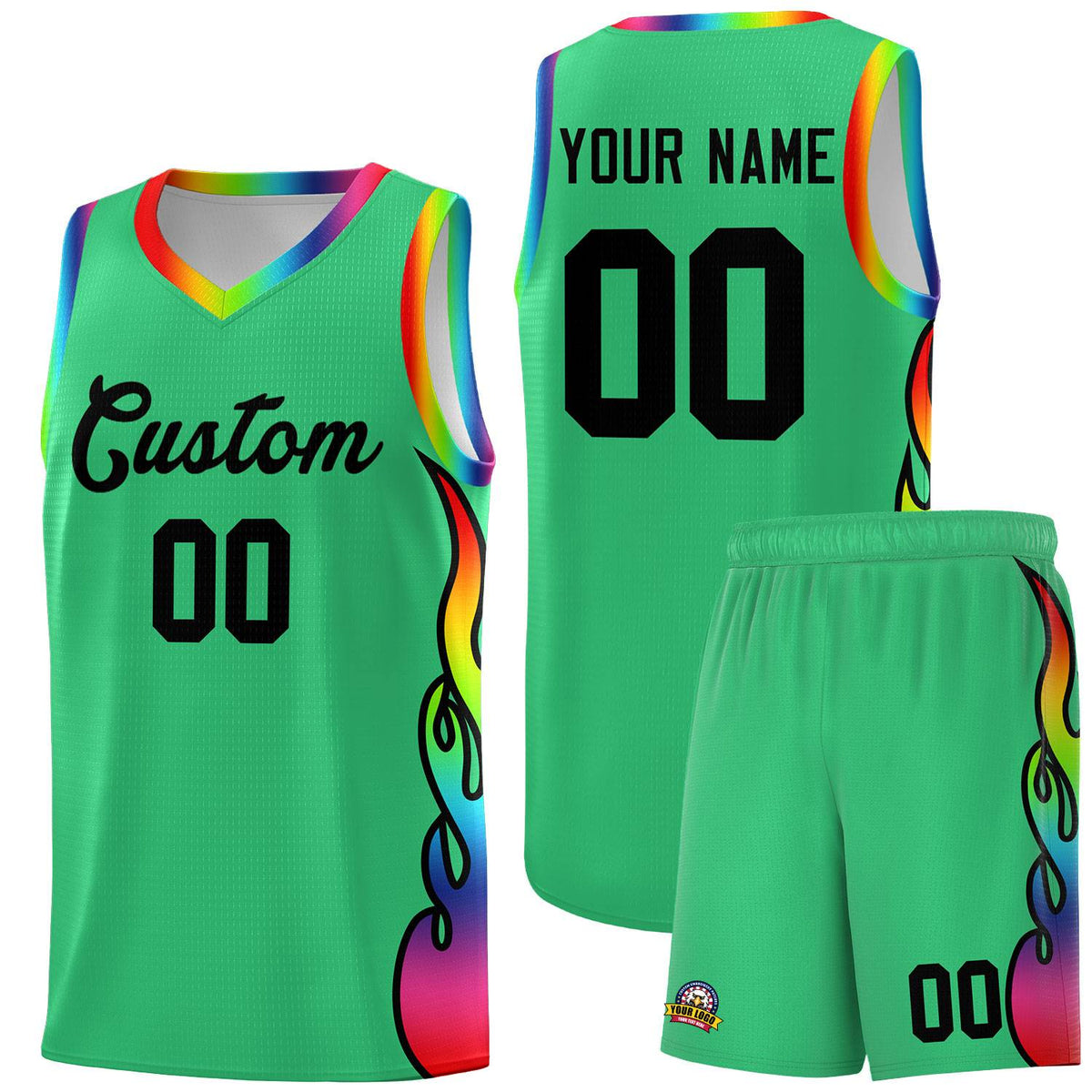 Custom Kelly Green Side Flame Pattern Fashion Sports Uniform Basketball Jersey|KXKSHOP