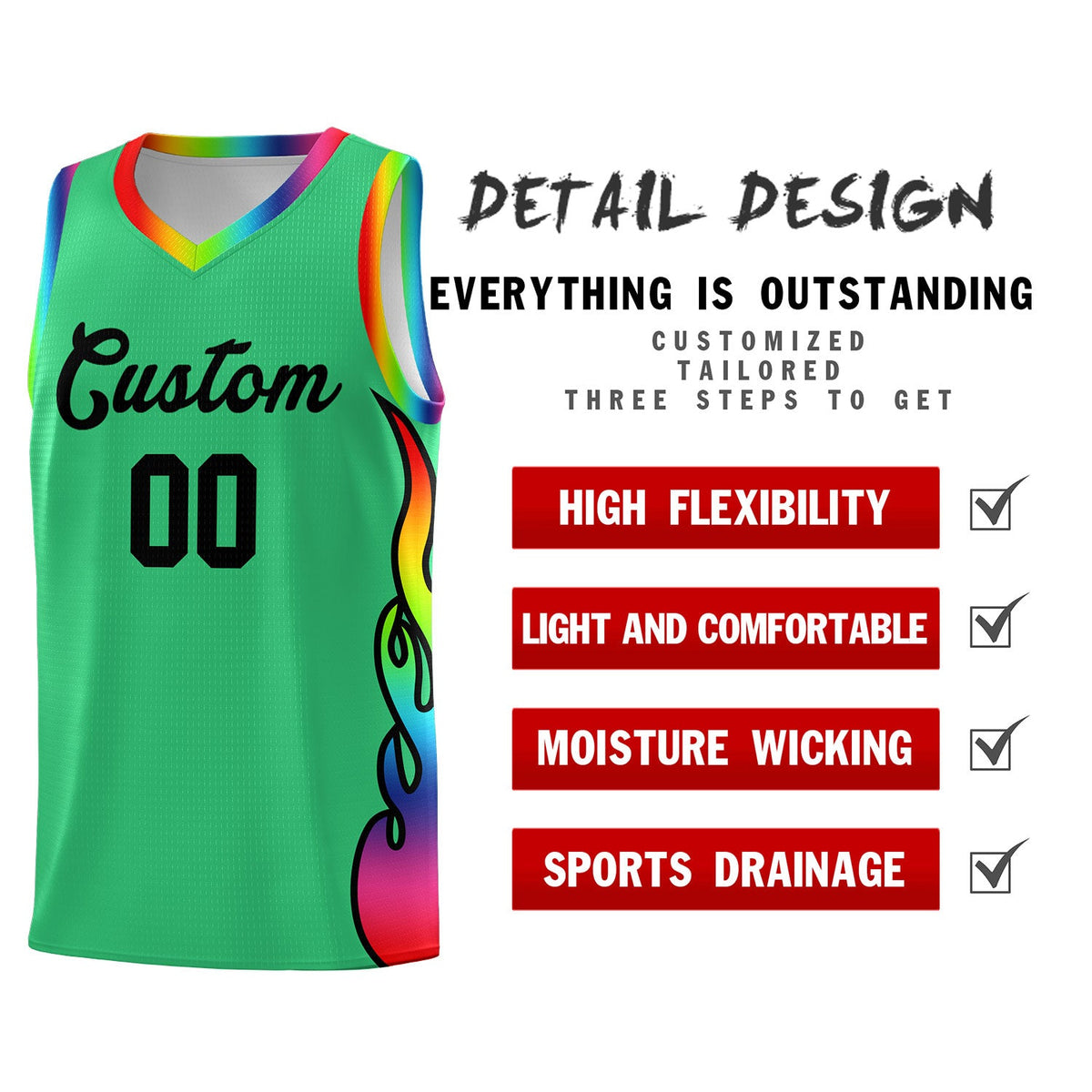 Custom Kelly Green Side Flame Pattern Fashion Sports Uniform Basketball Jersey|KXKSHOP