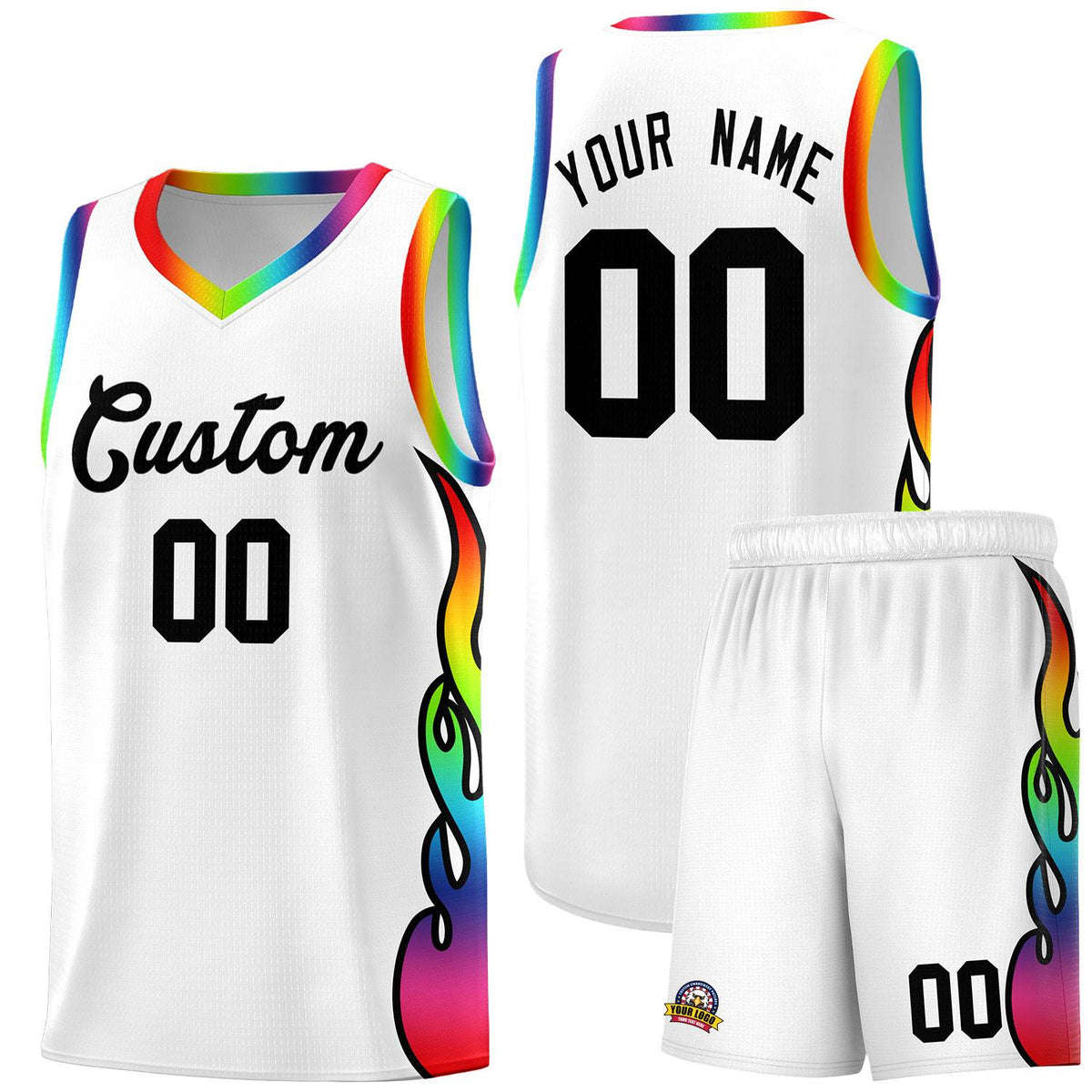 Custom White Side Flame Pattern Fashion Sports Uniform Basketball Jersey|KXKSHOP