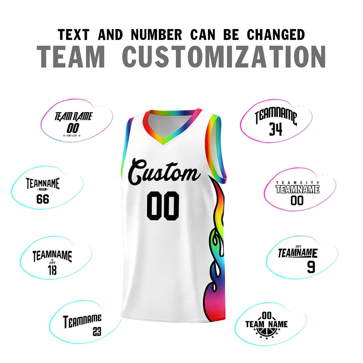 Custom White Side Flame Pattern Fashion Sports Uniform Basketball Jersey|KXKSHOP