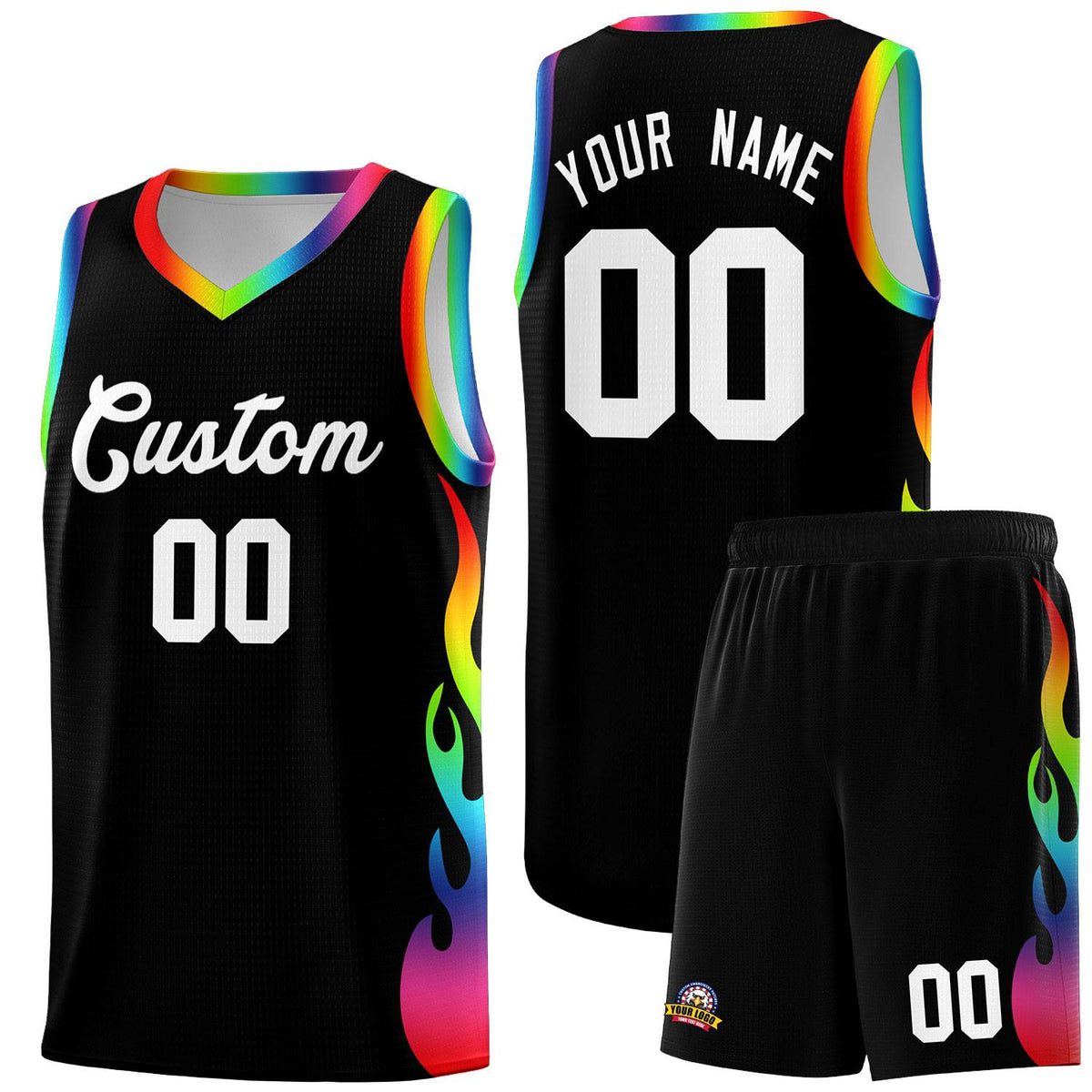 Custom Black Side Flame Pattern Fashion Sports Uniform Basketball Jersey|KXKSHOP
