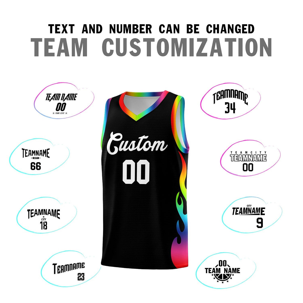Custom Black Side Flame Pattern Fashion Sports Uniform Basketball Jersey|KXKSHOP