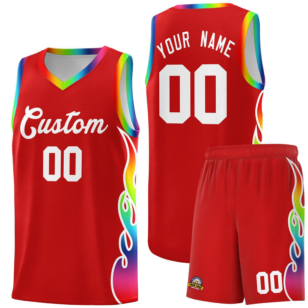 Custom Red Side Flame Pattern Fashion Sports Uniform Basketball Jersey|KXKSHOP