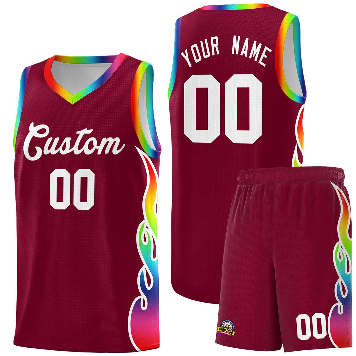 Custom Crimson Side Flame Pattern Fashion Sports Uniform Basketball Jersey|KXKSHOP
