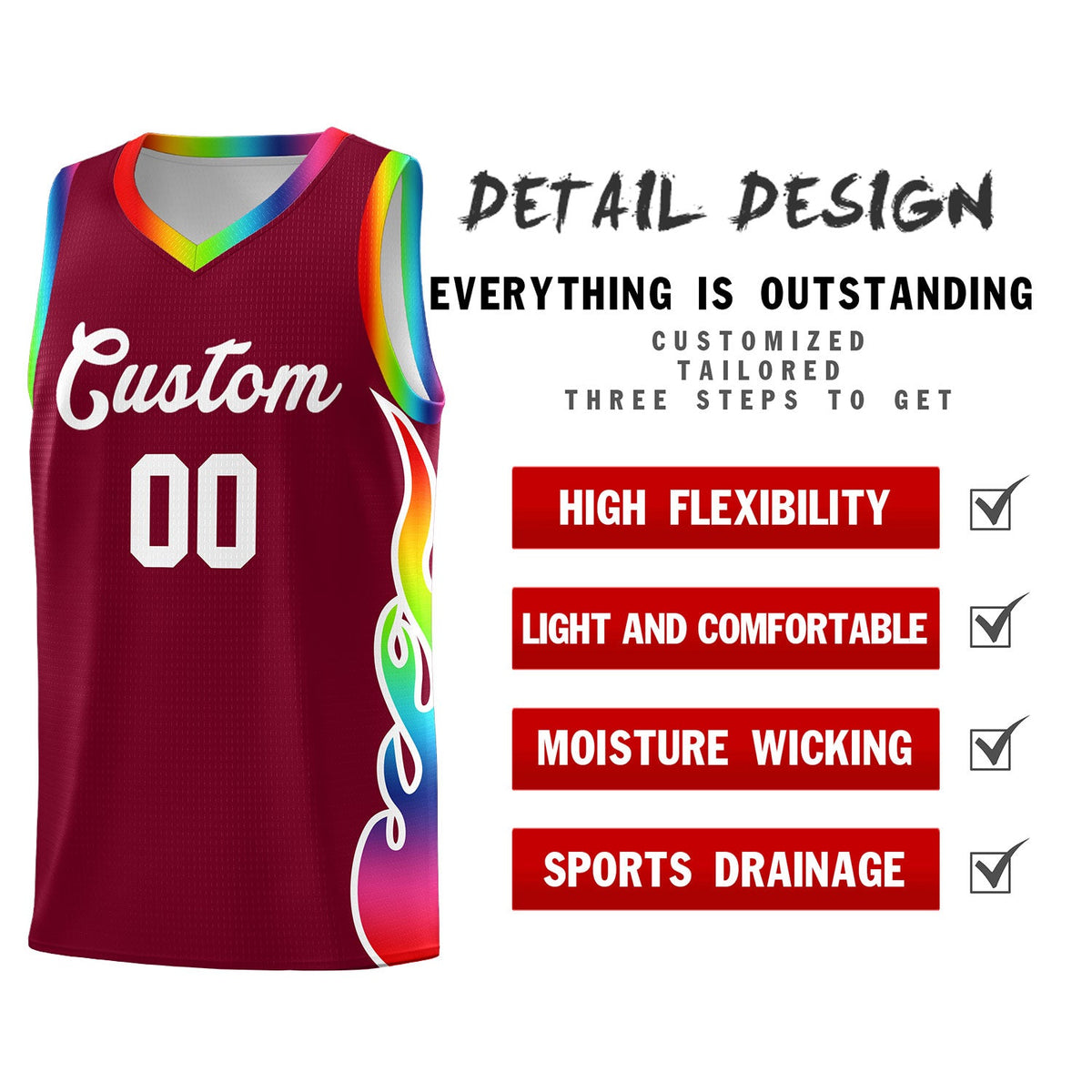 Custom Crimson Side Flame Pattern Fashion Sports Uniform Basketball Jersey|KXKSHOP