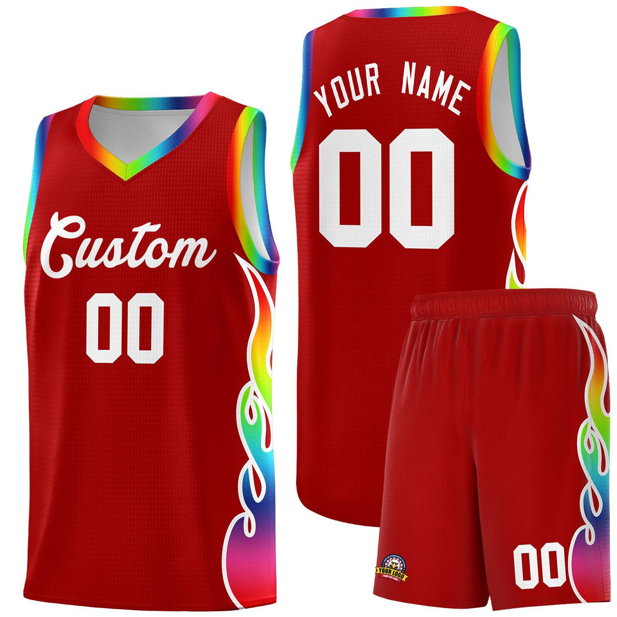 Custom Red Side Flame Pattern Fashion Sports Uniform Basketball Jersey|KXKSHOP
