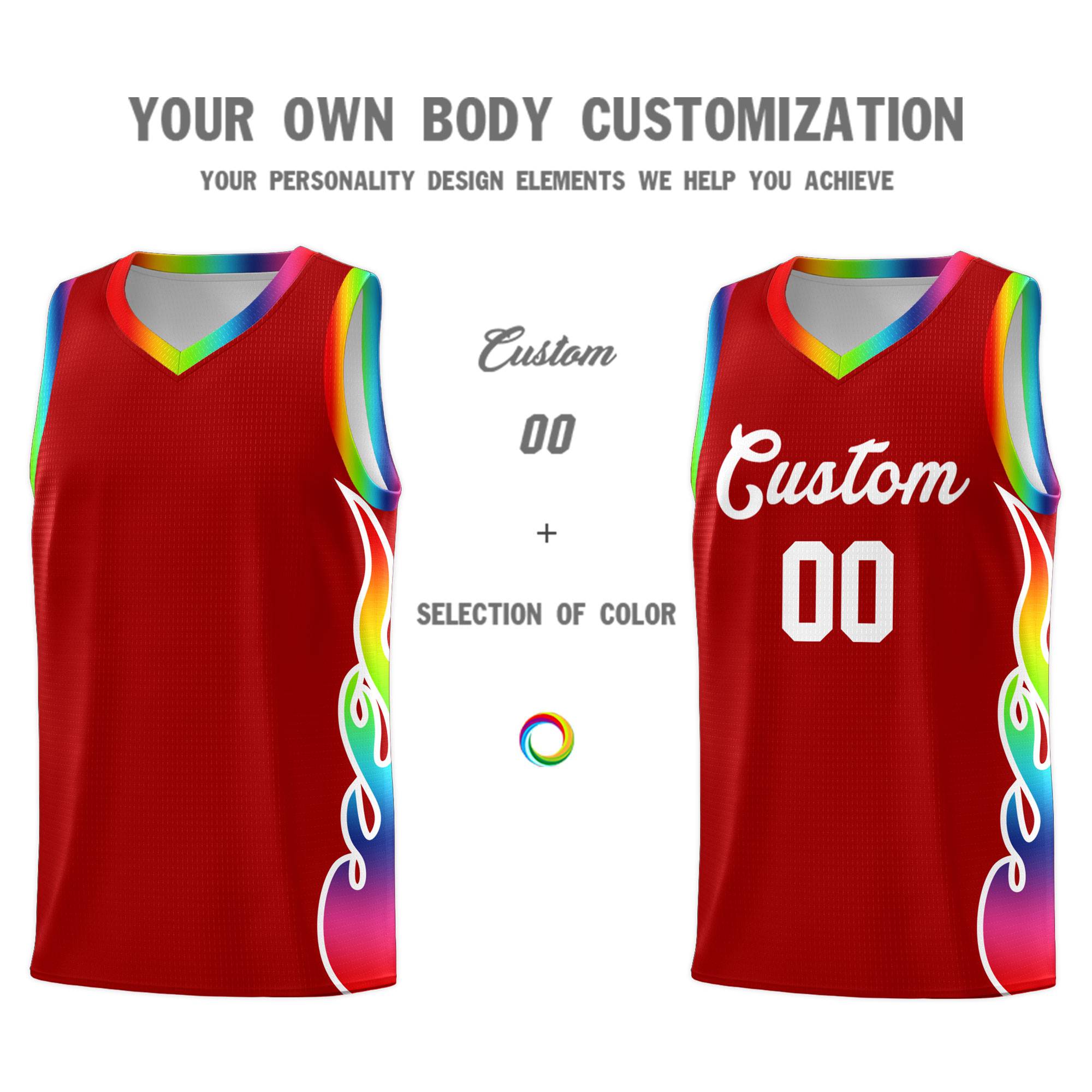 Custom Red Side Flame Pattern Fashion Sports Uniform Basketball Jersey|KXKSHOP