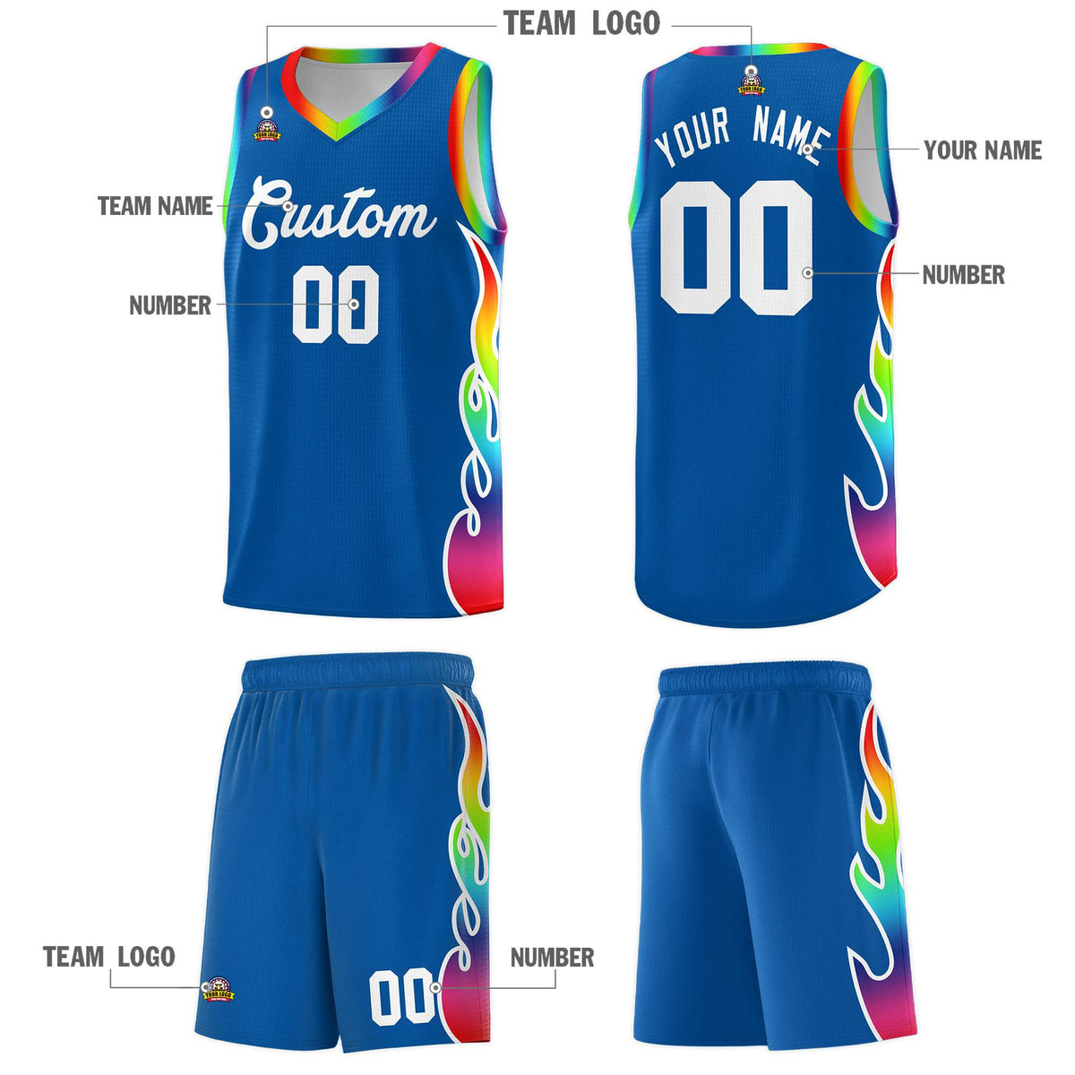 Custom Royal Side Flame Pattern Fashion Sports Uniform Basketball Jersey|KXKSHOP