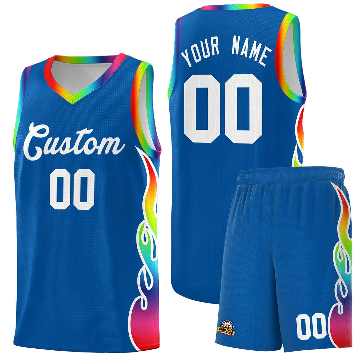 Custom Royal Side Flame Pattern Fashion Sports Uniform Basketball Jersey|KXKSHOP