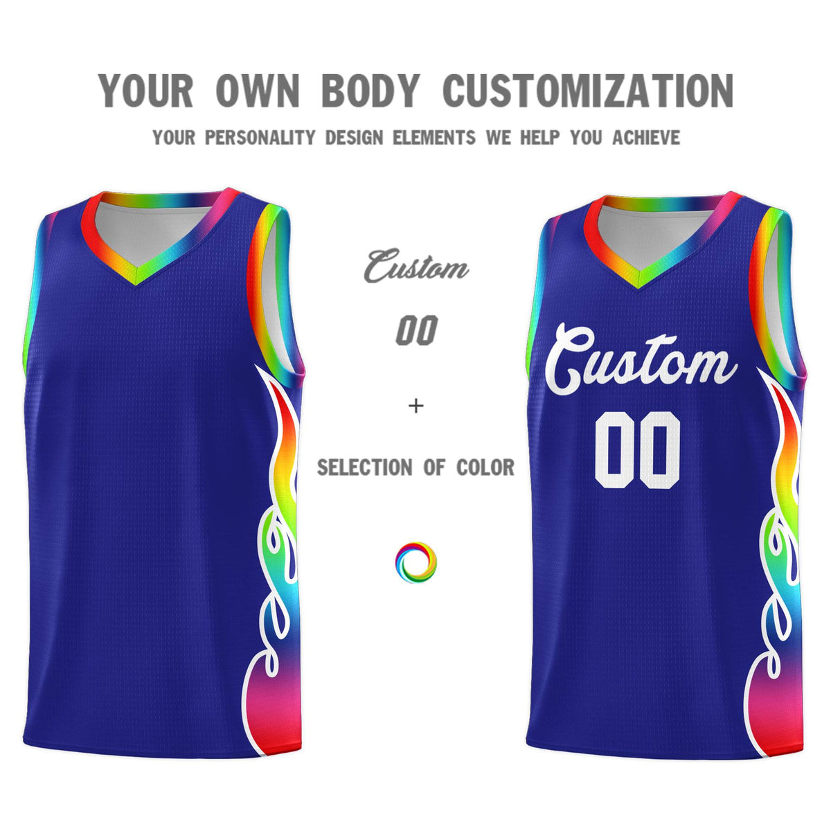 Custom Royal Side Flame Pattern Fashion Sports Uniform Basketball Jersey|KXKSHOP