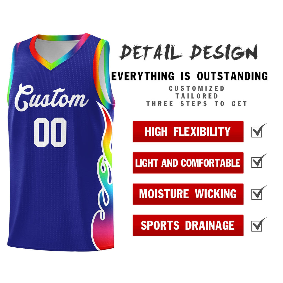 Custom Royal Side Flame Pattern Fashion Sports Uniform Basketball Jersey|KXKSHOP