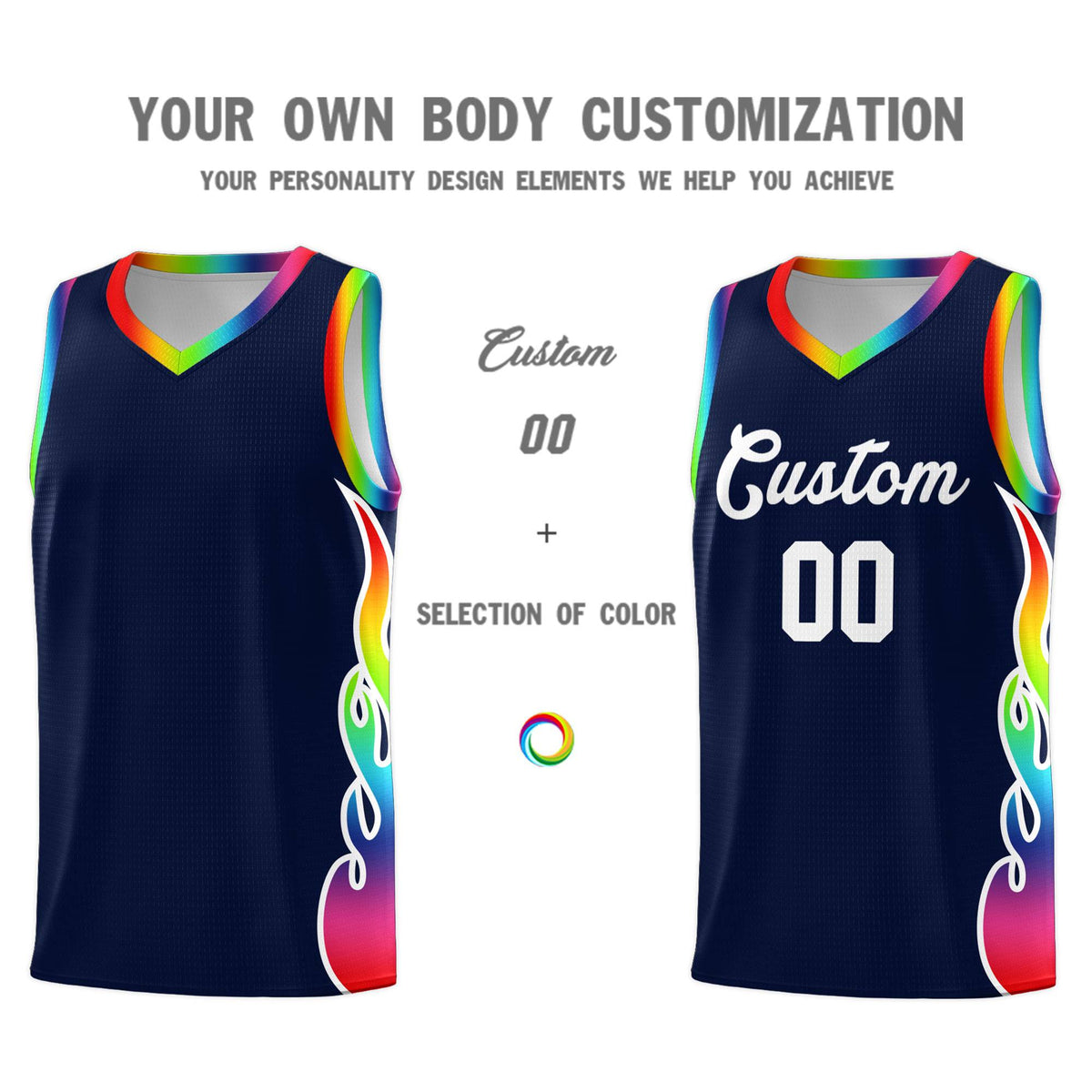 Custom Navy Side Flame Pattern Fashion Sports Uniform Basketball Jersey|KXKSHOP