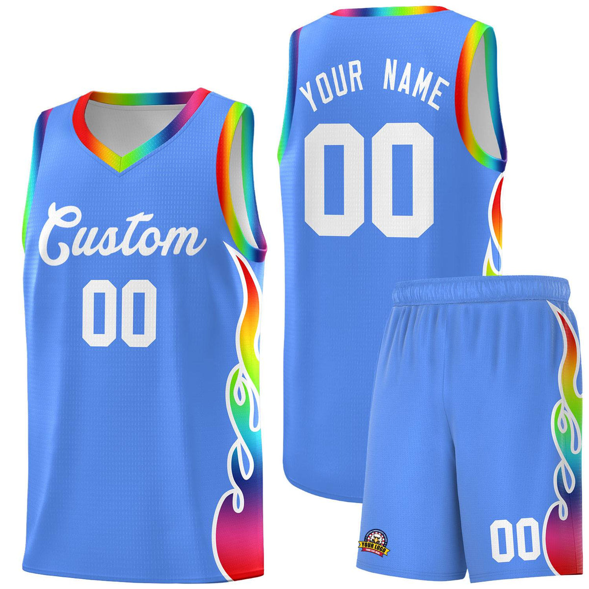 Custom Powder Blue Side Flame Pattern Fashion Sports Uniform Basketball Jersey|KXKSHOP