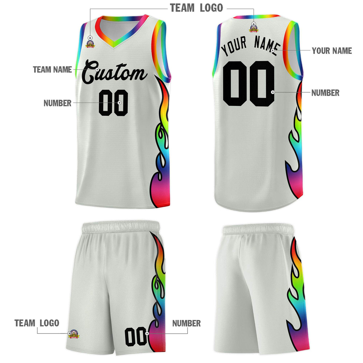 Custom Gray Side Flame Pattern Fashion Sports Uniform Basketball Jersey|KXKSHOP