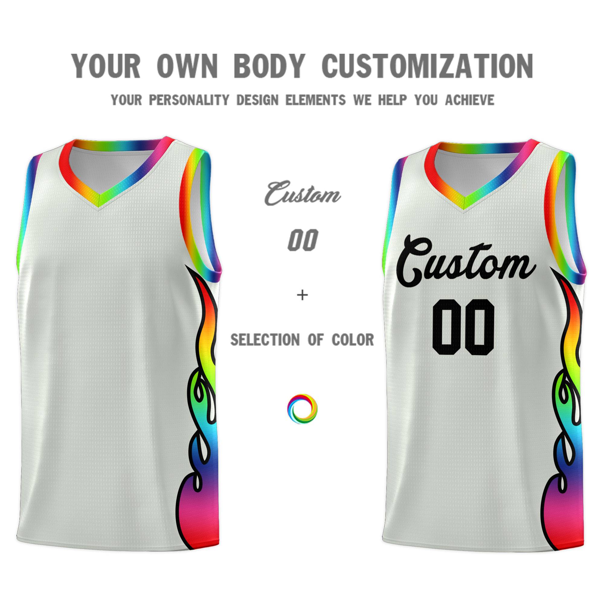 Custom Gray Side Flame Pattern Fashion Sports Uniform Basketball Jersey|KXKSHOP