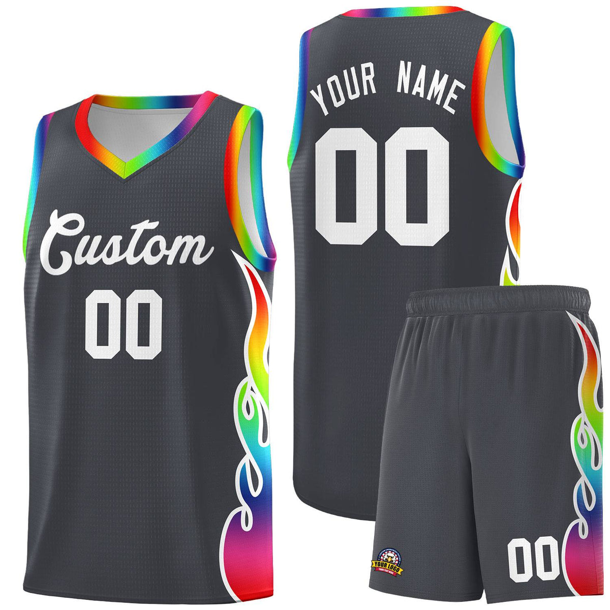 Custom Dark Gray Side Flame Pattern Fashion Sports Uniform Basketball Jersey|KXKSHOP