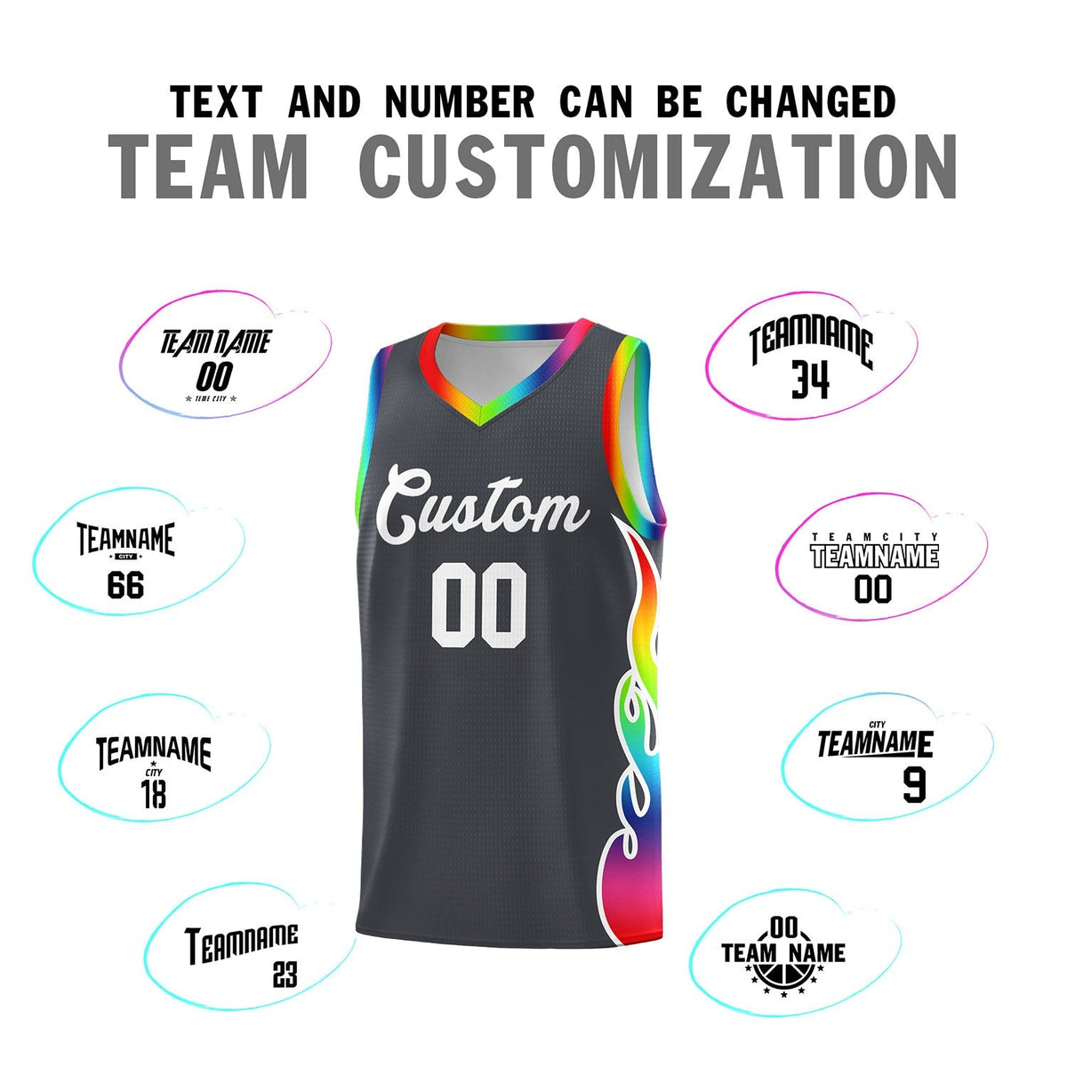 Custom Dark Gray Side Flame Pattern Fashion Sports Uniform Basketball Jersey|KXKSHOP