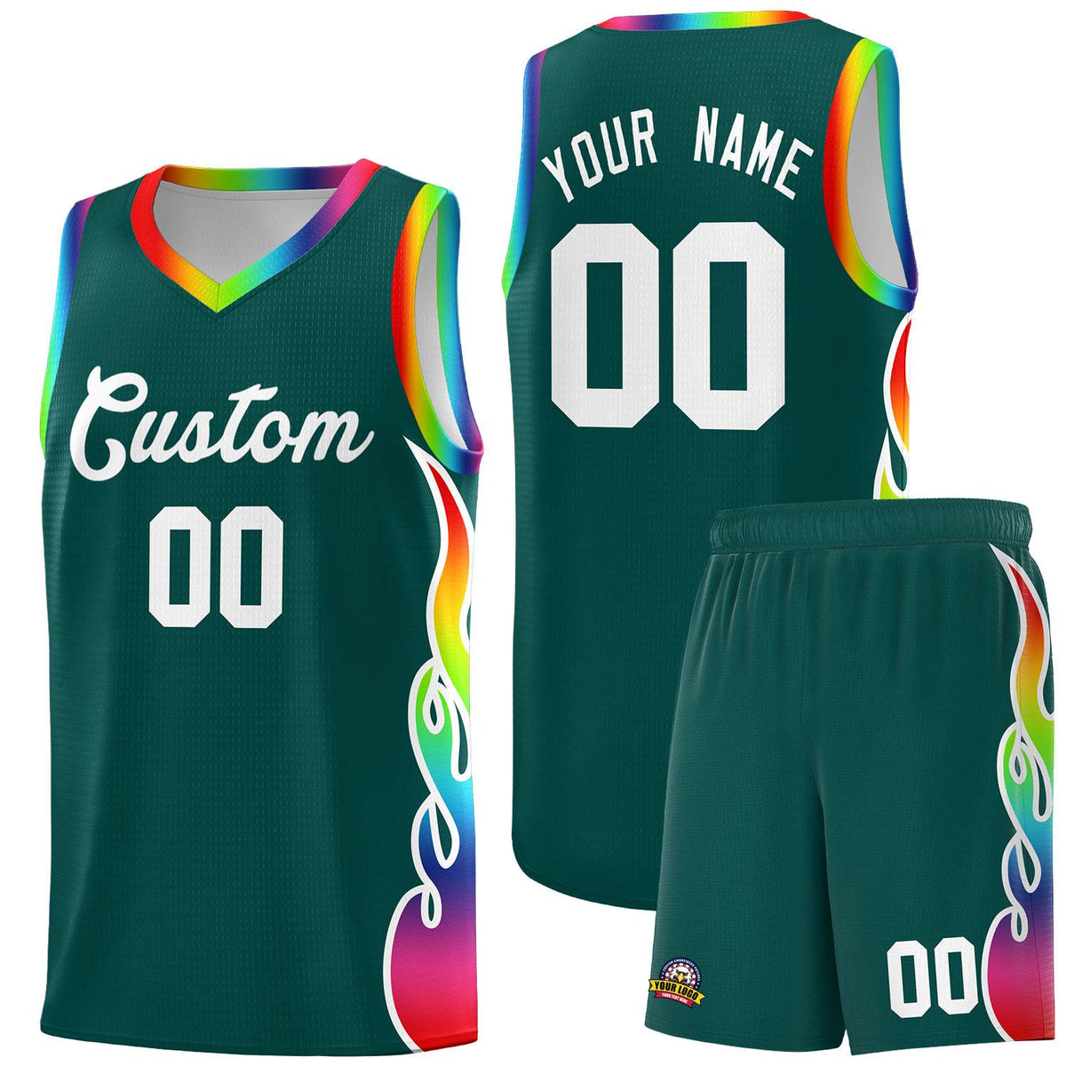 Custom Midnight Green Side Flame Pattern Fashion Sports Uniform Basketball Jersey|KXKSHOP