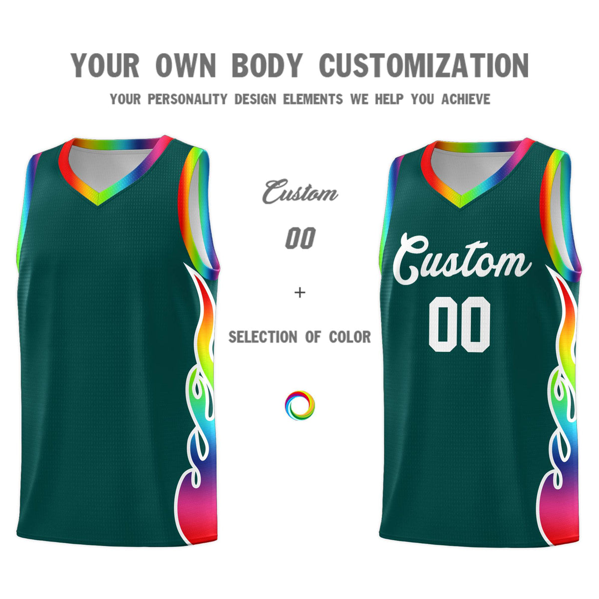 Custom Midnight Green Side Flame Pattern Fashion Sports Uniform Basketball Jersey|KXKSHOP