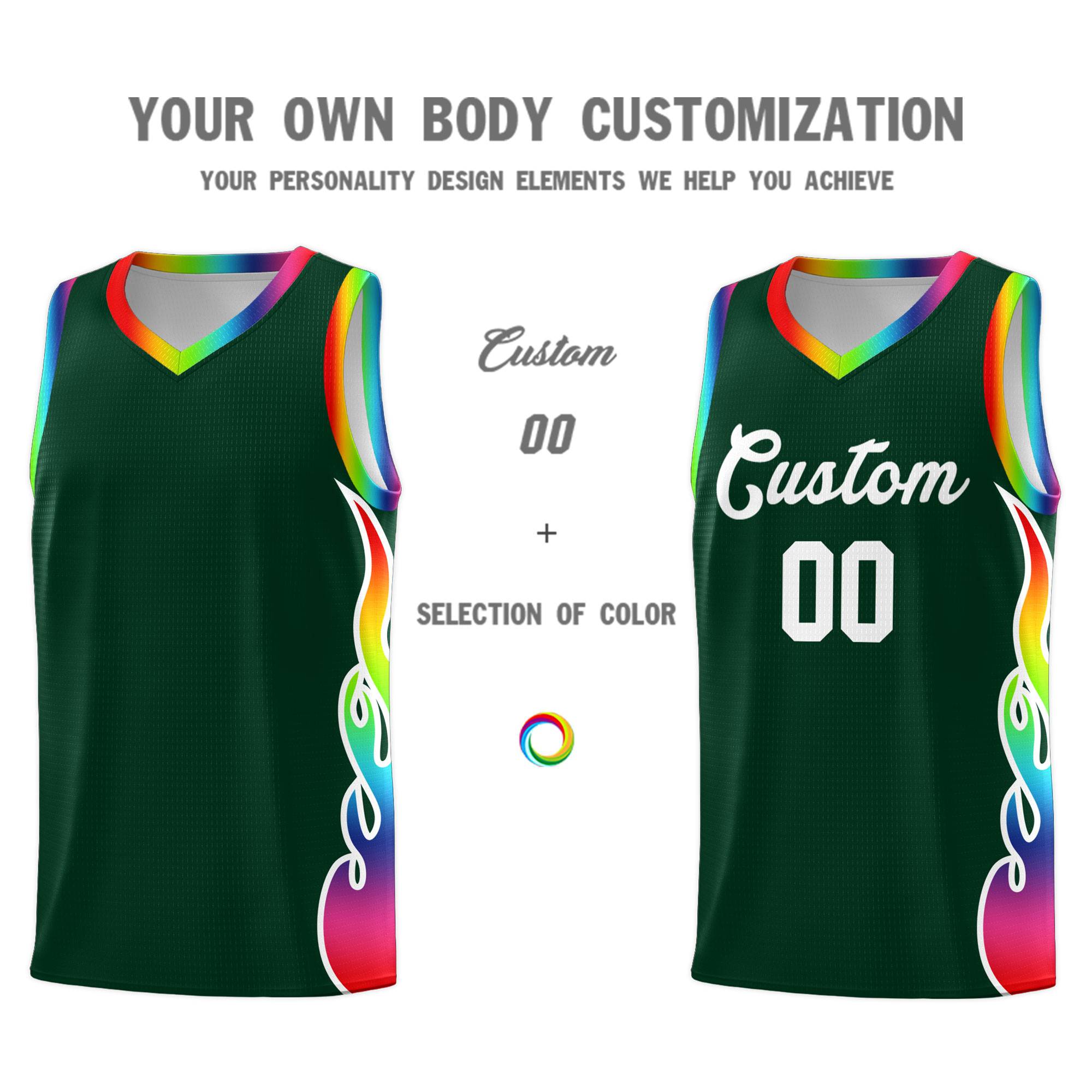 Custom Hunter Green Side Flame Pattern Fashion Sports Uniform Basketball Jersey|KXKSHOP