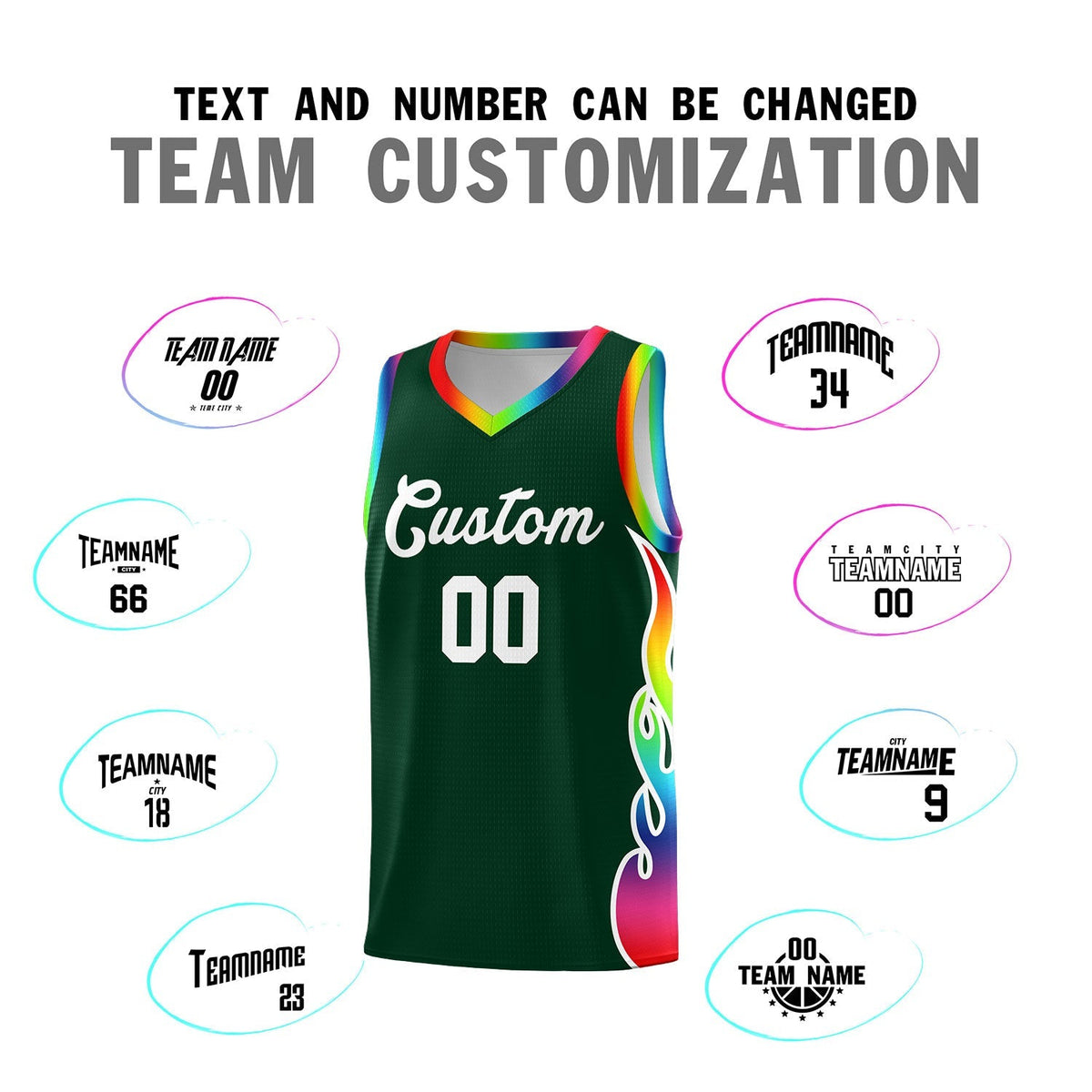 Custom Hunter Green Side Flame Pattern Fashion Sports Uniform Basketball Jersey|KXKSHOP