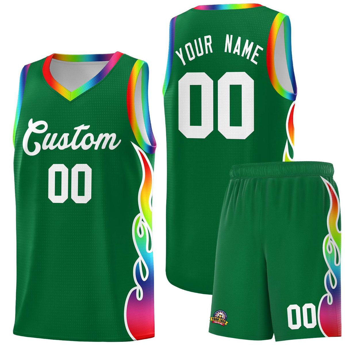 Custom Kelly Green Side Flame Pattern Fashion Sports Uniform Basketball Jersey|KXKSHOP