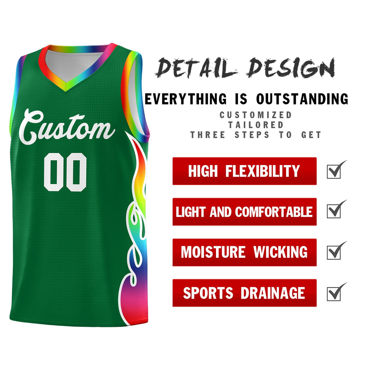 Custom Kelly Green Side Flame Pattern Fashion Sports Uniform Basketball Jersey|KXKSHOP
