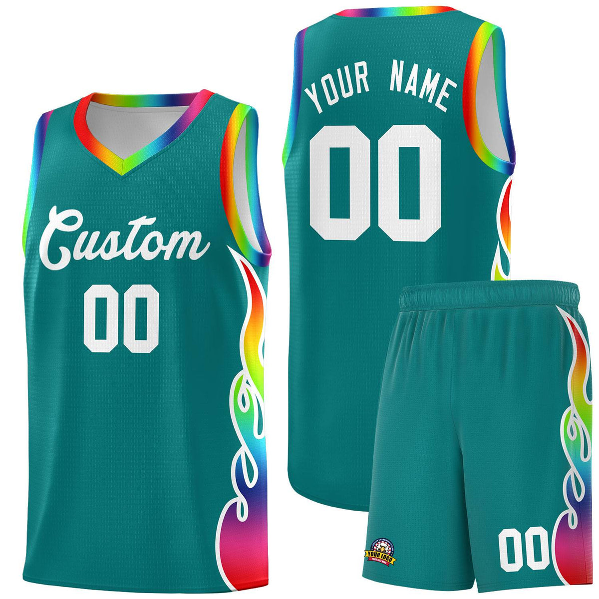 Custom Aqua Side Flame Pattern Fashion Sports Uniform Basketball Jersey|KXKSHOP