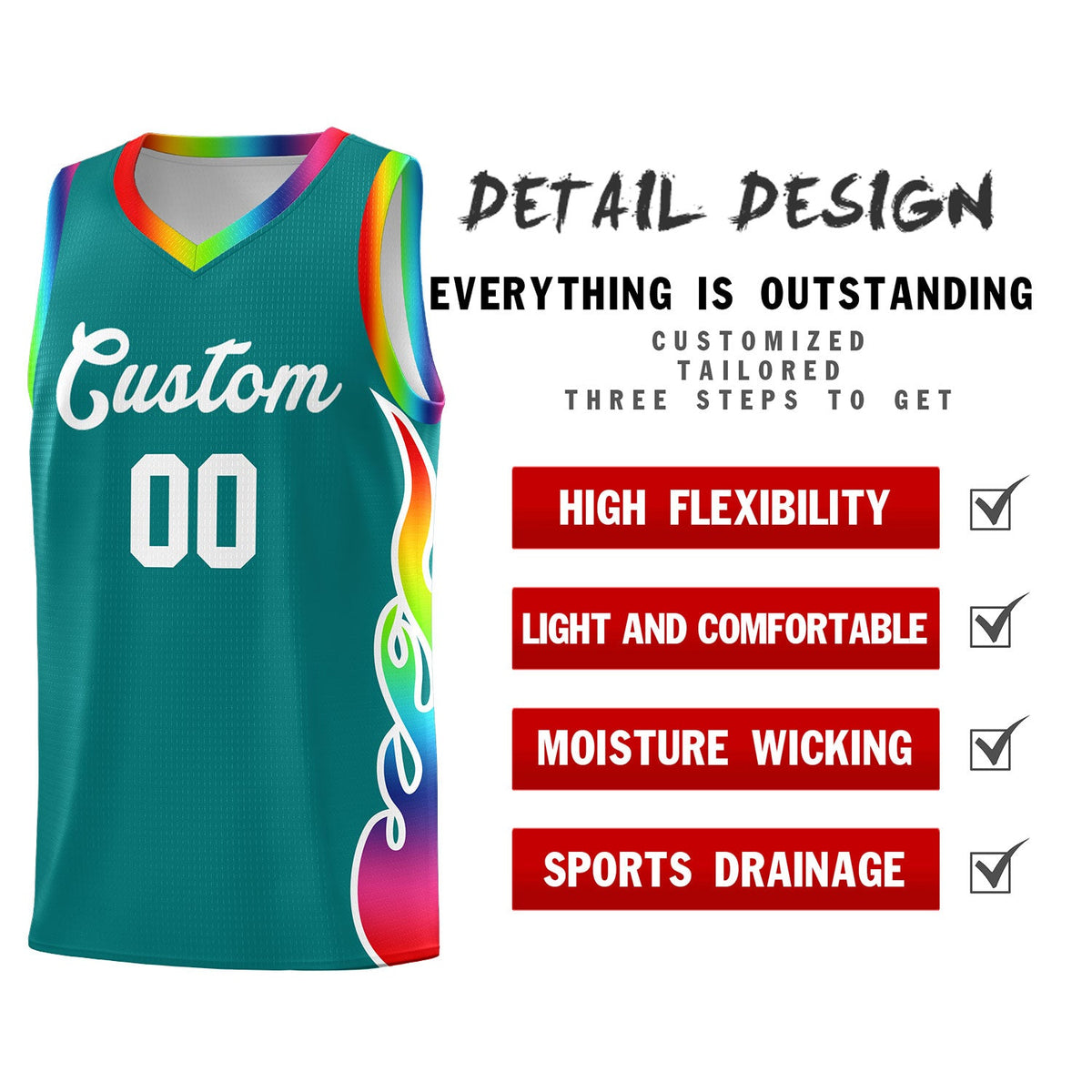 Custom Aqua Side Flame Pattern Fashion Sports Uniform Basketball Jersey|KXKSHOP